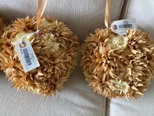 New Frontgate Set of 2 Topiary Outdoor Mum Sphere Pillows, Golden