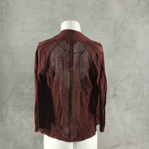 NWT $59 ALFANI Linen Blend Open Knit Cardigan Sweater Double PETITE Dark Brown - Picture 8 of 11