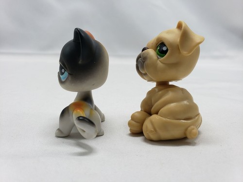 Littlest Pet Shop 106 Calico Katze blaue Augen 107 Bulldogge Hund - Bild 4 von 5