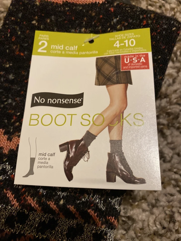 2 Pair No Nonsense Mid Calf Lurex Pattern Crew Boot Socks Size 4-10 Multi Color - Image 2 of 3