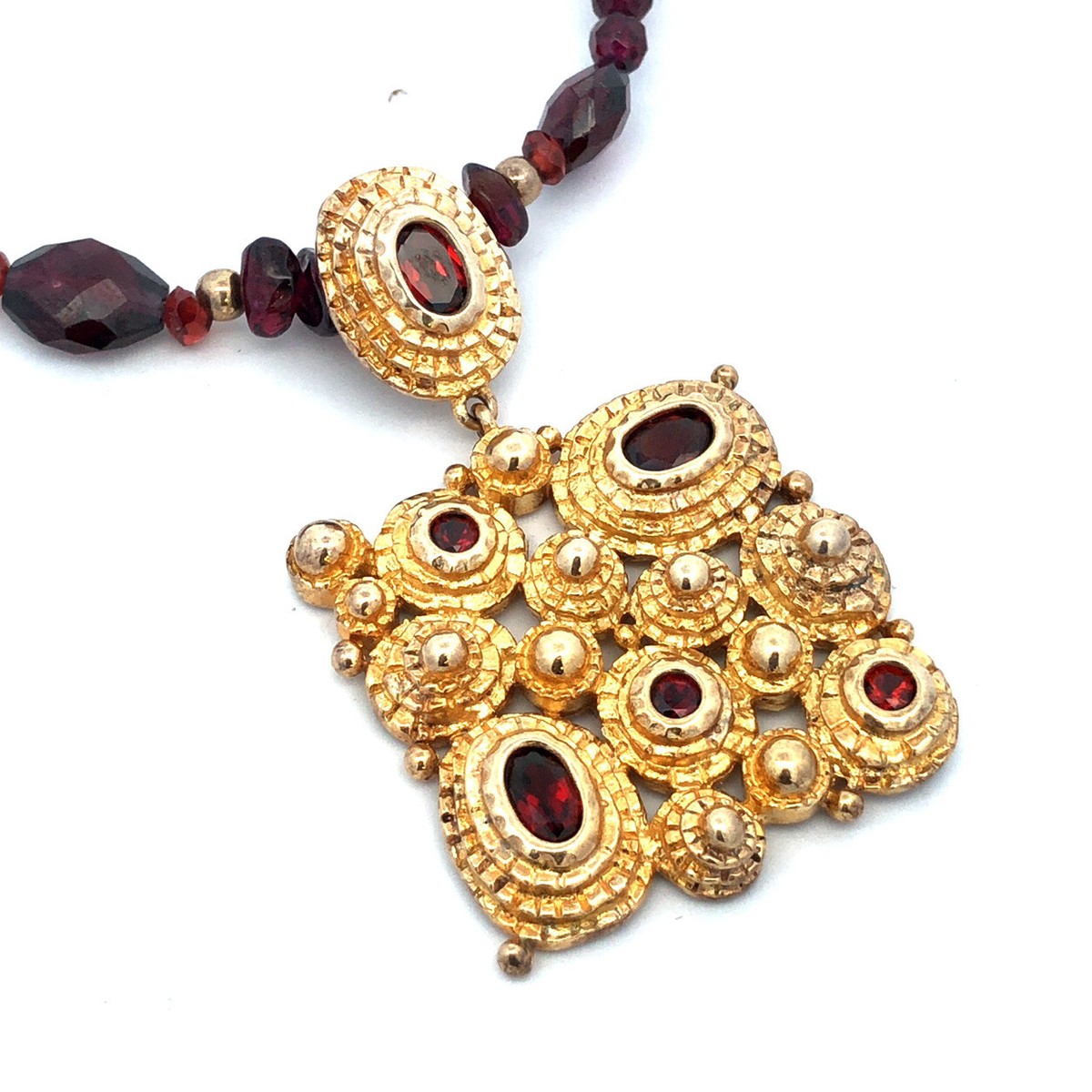 Vintage 925 Sterling Silver Gold Vermeil Amethyst Beaded Garnet