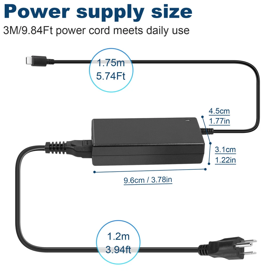 AC Adapter for Dell Latitude 7200 7210 7285 7390 2-in-1 USB Type-C Power Charger - Image 2 of 4