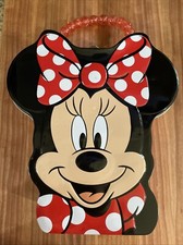 Disney Minnie Mouse Face Metal Lunch Tin Storage Purse Box Red White Polka Dots