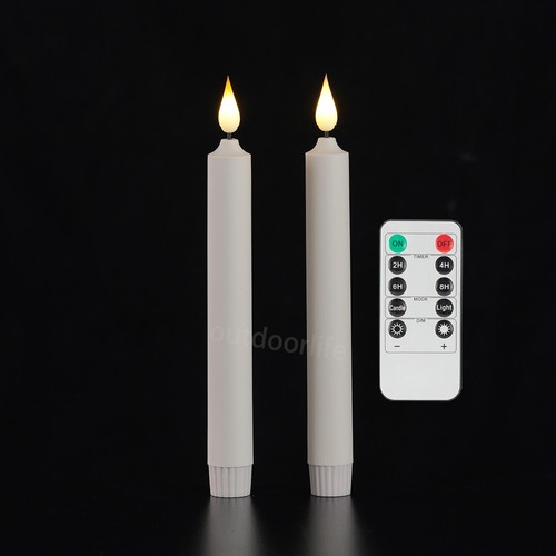 Set of Two Flameless Ivory Taper Candles Flickering with Remote Battery Operated