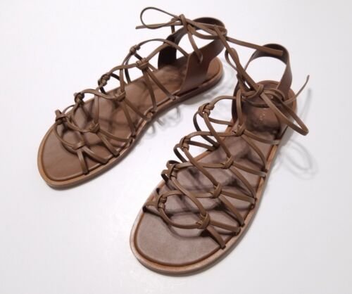 NIB Vince Palmera Leather Gradiator Lace Up Flat Sandal in Almond Size 9.5 $250 - Picture 6 of 21