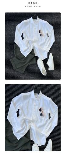 Italian Style Naples 100% Linen Mens Long Sleeve Button Shirt Business Party Top - Picture 5 of 19