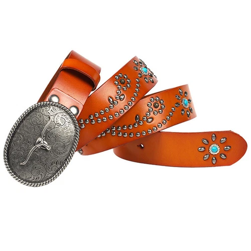 Real Leather Waist Belt Heavy Metal Stone Rivet Studded Unisex Punk Waistband - Picture 4 of 28
