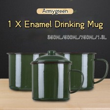 Retro Armygreen Enamel Mug Travel Camping Solid Tea Cup With Lid Drinkware Gift