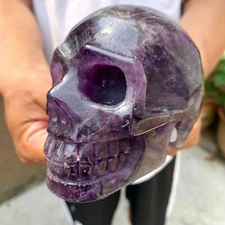 2.2LB Natural Colourful Fluorite Hand Carved Crystal Skull Meditation