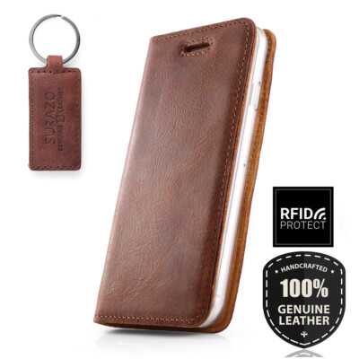 SURAZO RFID SMART MAGNET Echtes Ledertasche Handyhülle Wallet Case