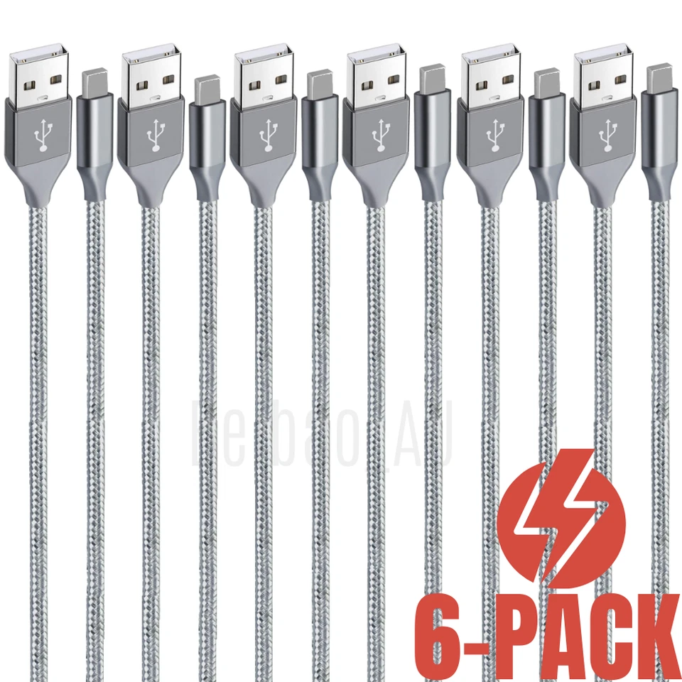 Paquete de 6 cables de carga rápida USB trenzados de 6 pies para iPhone 14 13 12 11 XR 8 7 6s Foto 2 de 4