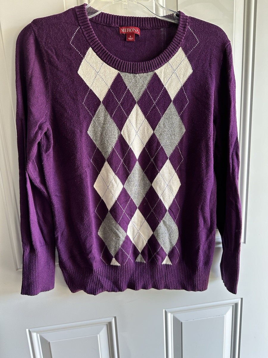 Merona Pullover Purple Argyle Pattern Women's Large