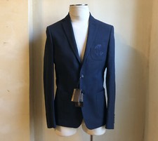 ROBERTO CAVALLI NAVY BLUE WOOL WOVEN EMBROIDERED JACKET BLAZER 40 50 M COAT