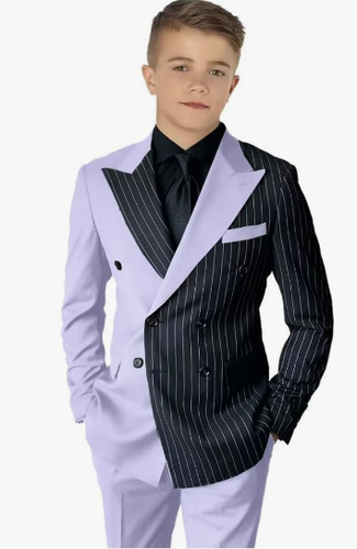 Striped Color Block Boy Suits Double Breasted Casual Kids Tuxedo Blazer and Pant - Picture 31 of 41