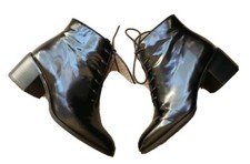 JEFFREY CAMPBELL TALCOT BLACK SPAZZOLATO LEATHER VICTORIAN LACE UP BOOTS 40 10 9