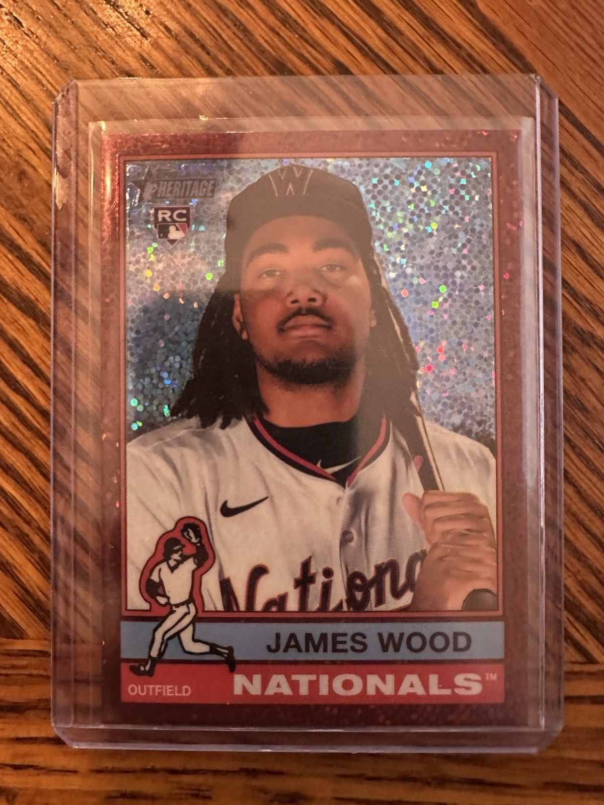 2025 Topps Heritage James Wood #231 Nationals Chrome Burgundy Sparkle Rookie