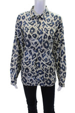 0039 Italy Womens Cotton Long Sleeve Collar Animal Printed Blouse White Size M