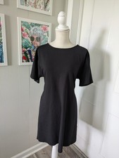 Express Black Tie Waist Knit Dress Short Sleeve Minimalist Chic Workwear Small *