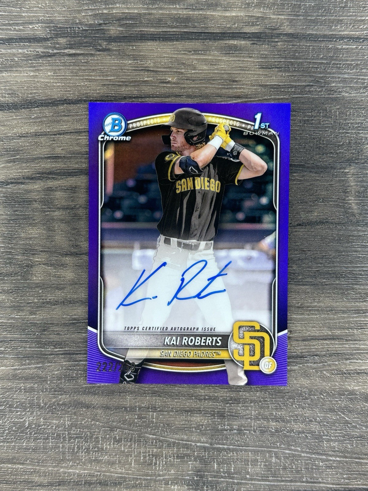 2025 Bowman Chrome-Kai Roberts #CPA-KR 1st Prospect Auto True Purple /250 Padres
