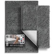 2 Piece Bathroom Rug Set Chenille Grey Quick Dry Non-Slip Bath Mats 17x24 20x32