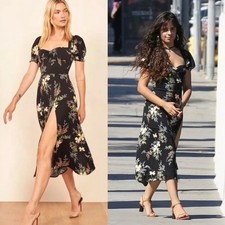 Reformation Lacey Isabella Floral Midi Dress Black Multi Size 6