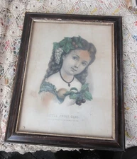 Currier & Ives Print  "Little Fruit Girl" Great Lithograph Great Frame Pre 1860