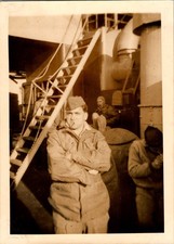 WW2 1940s US Navy Sailors Aboard Ship Candid Sepia Snapshot Photograph