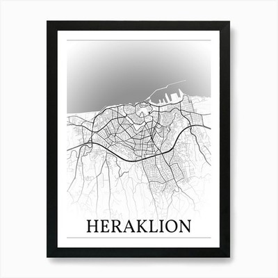 Heraklion, Kreta, Griechenland, Stadtplan, gerahmtes Wandbild Poster Leinwanddruck Bild