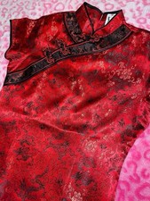 Y2K Kim Fashion Red Brocade Cheong-sam Qipao Dress Size M Polyester/Cotton