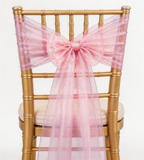Organza Pink Chair Sashes 50 Pack 7x108 inches Sheer Chair Bows for Wedding P...
