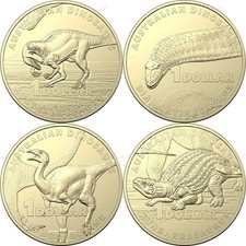 Australian Dinosaurs Set of 4 One Dollar 2022 Rare Coins Dino $1 Dinosaur - UNC