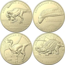 Australian Dinosaurs Set of 4 One Dollar 2022 Rare Coins Dino $1 Dinosaur - UNC