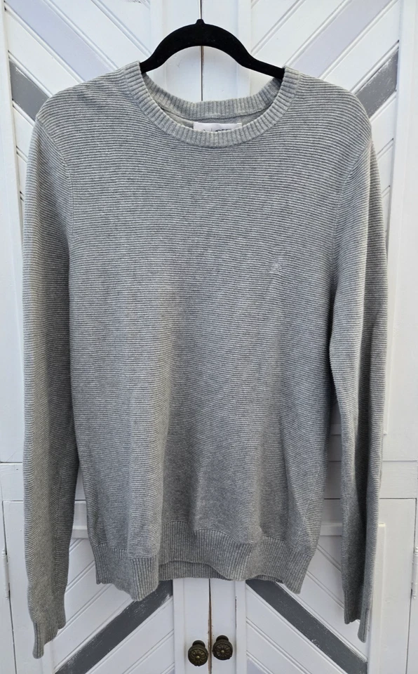 Penguin by Munsingwear 男式 S 浅灰色紧身针织罗纹圆领 LS 毛衣 — 第 3/4 张图片