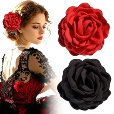 2 Pcs Rose Flower Hair Claw Clips for Women, 3.54" Large Flowers Boho red black