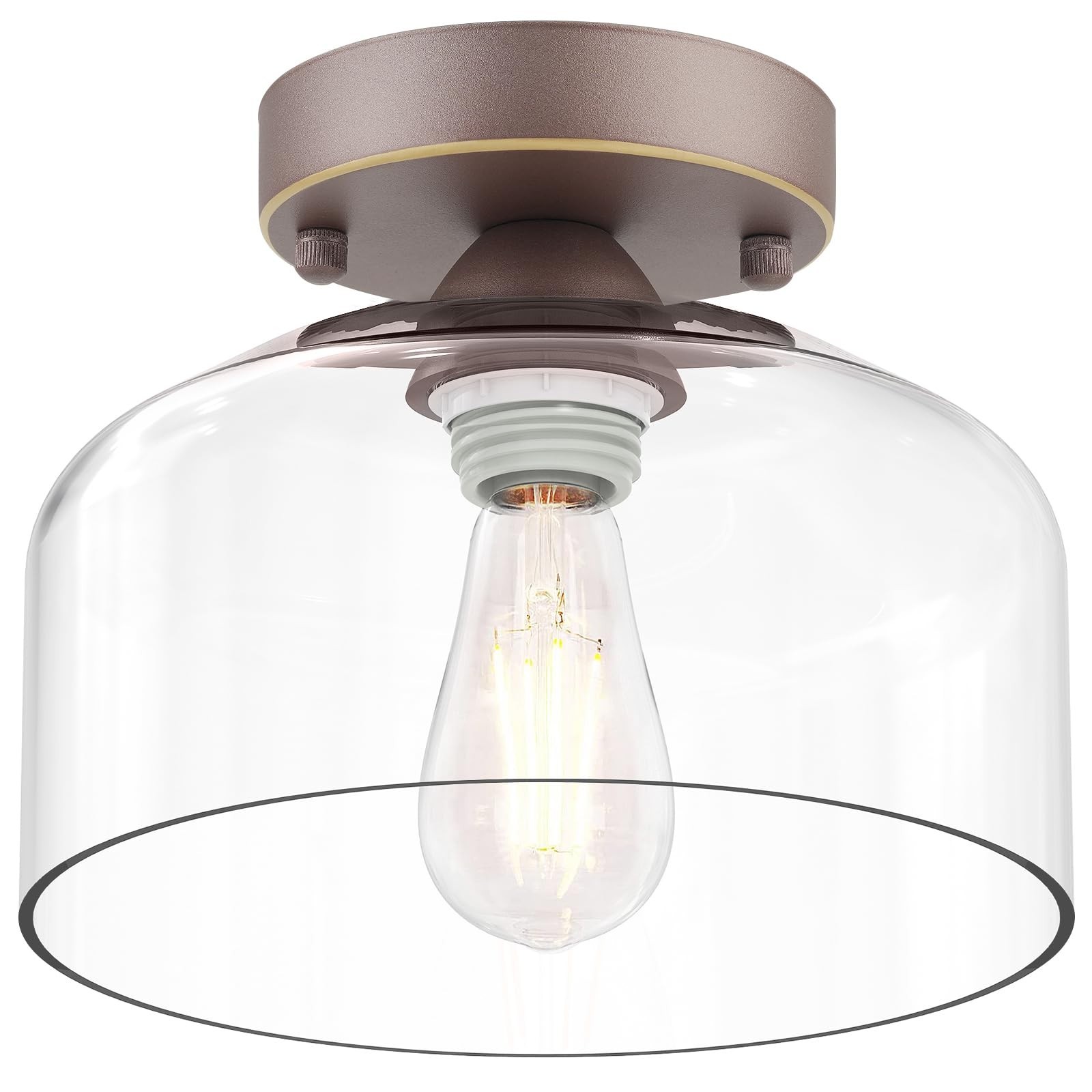 Semi Flush Mount Ceiling Light Bronze, Clear Glass Pendant Lamp Shade, Modern...
