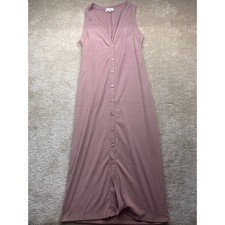 Socialite Mauve Pink Ribbed Button Down V-Neck Sleeveless Midi Dress Large