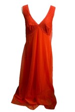 Vintage VANITY FAIR 50 s/60 s Red Long Nylon Overlay Night Gown Lace Size 36