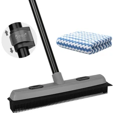 Pet Hair Removal Rubber Broom with Squeegee, Carpet Rake for Pet Hair with 59...