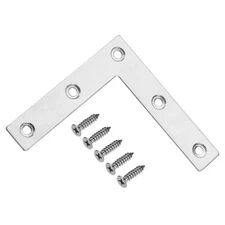 L Shape Brace 80x80x1.3mm Stainless Steel Mending Flat Brackets w Screws 8Pcs