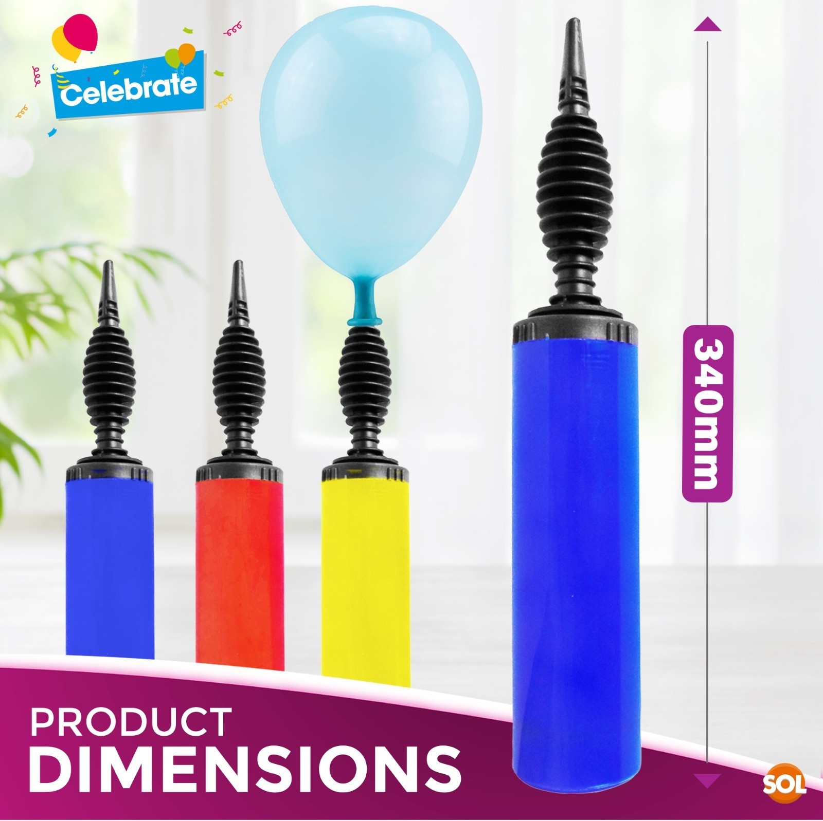 Push Balloon 2-4 Hand Held Balloon Pump Inflator Hand Push Air Portable Plastic ...