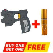 StunGun Pistol Grip Self Defense Rechargeable W/ 1 Bottle Free Gold Pepper Spray