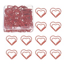 100 Pcs Heart Shape Paper Clip, Metal Paper Clip, Plastic Coating, Red