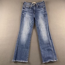 AYR The Pop Blue Denim High Rise Straight Leg Frayed Hem Jeans W 27 S
