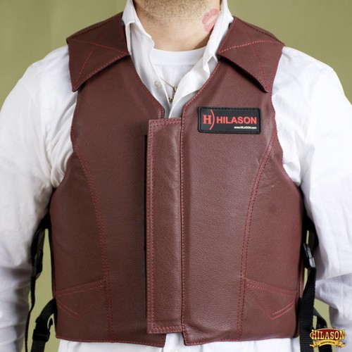 45HS X Lrg Gilet Equitazione Protezione Sicurezza Hilason Pelle Rodeo - Foto 4 di 8