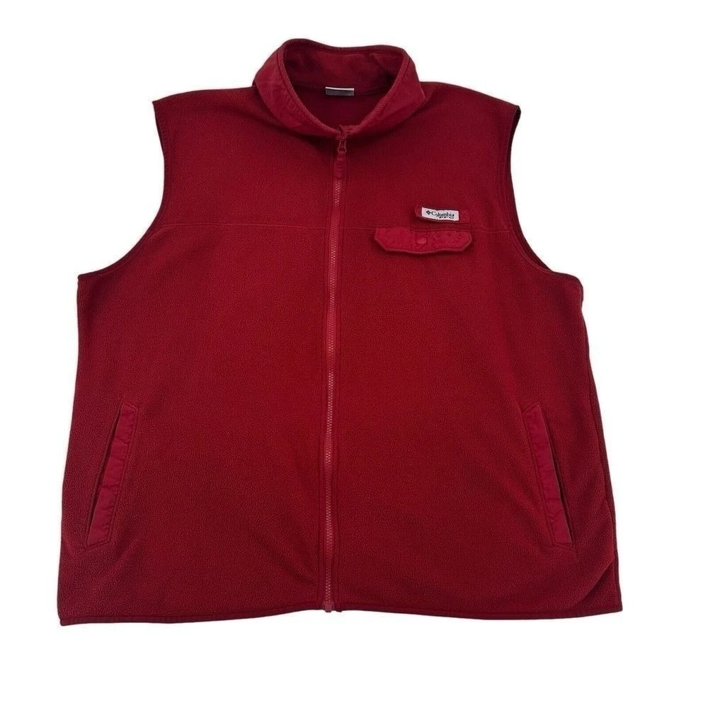 Columbia PFG Red Fleece Mens XXL Full Zip Fishing Vest Performance Gear Outdoors