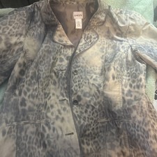 Chico's Gray Muted Beige Animal Print/Leopard Lightweight Blazer Jacket Size 2