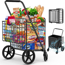 450Lbs Capacity Shopping Cart,Upgrade Huge Grocery Cart on Wheels,Heavy Duty Fol