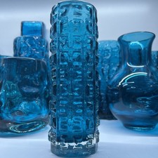 Whitefriars Aztec 9816 glass vase Kingfisher Blue 