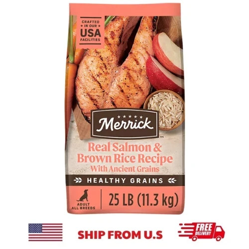 Merrick Healthy Grains Real Salmon & Brown Rice Recipe Dry Dog Food, 25-lb