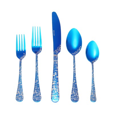 Blue Wave Cutlery Set 20 Pieces Stainless Steel Flatware Set Service for 4 Ut...